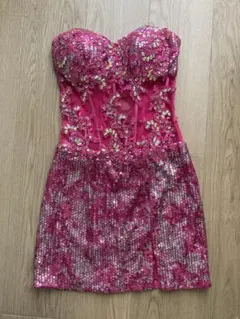 美品　IRMA イルマ　ビジュー　スパンコール　ドレス　ミニ　ピンク