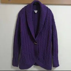 L.L.Bean　ケーブル コットンニット　カーディガン　ショールカラー　紫