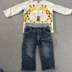 MIKI HOUSE ２点セット　デニムパンツ　長袖 キリン柄　80サイズ