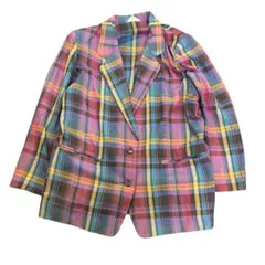 80s タータンチェック　テーラードジャケット　アンティーク　古着　8%aのサムネイル