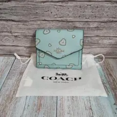 COACH コーチ 三つ折り財布 ハート レザー ブルー系
