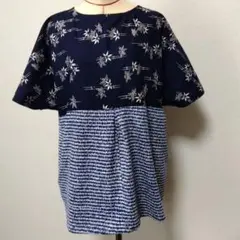45rpm インディゴ染め ・ねむの木柄ノースリーブ ブラウス・フリーサイズ 45rpm インディゴ染め ・ねむの木柄ノースリーブ ブラウス