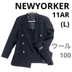 ☘️ニューヨーカー(L)ダブルブレストジャケットブレザー　紺ブレ　ウール100