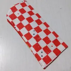 ハンドメイド 赤白チェック メガネケース