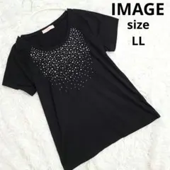 IMAGE/イマージュキラキラビジュースタッズ半袖Tシャツカットソーブラックのサムネイル