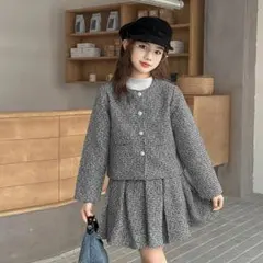 キッズ入学式スーツ2点セット120保育園フォーマル卒園式ツイード黒ブラック女の子
