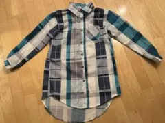 青系チェック柄長袖シャツ