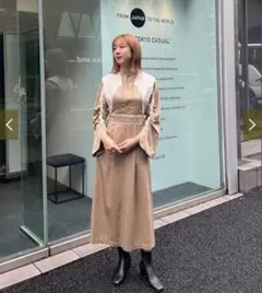 レイヤードセットジャガードワンピース　ベージュのサムネイル