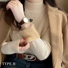 裏起毛　ハイネック　ニット　トップス ベージュ