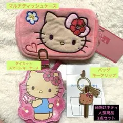 【新品】日焼けキティ　マルチティッシュケース・スマートキーケース・キークリップ