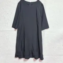 黒　七分袖 フリル裾 ワンピース　礼服　フォーマル　【15AR】