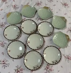 即発送 レトロお皿 まとめて 12枚 70s 昭和のお皿 小葉文 リーフパターン