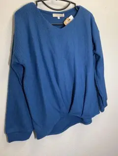 リブ編み 青 長袖 トップス