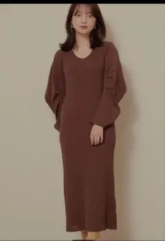 Stylevoice for xxx ブラウンリブ編みロングワンピース