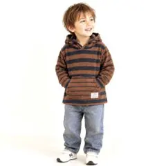 H&M ボーダー パーカー キッズ 90 ブラウン チャコールグレー