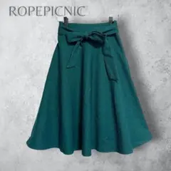 【ROPE PICNIC】　ウーリッシュフラノフレアスカート　リボン　グリーンのサムネイル
