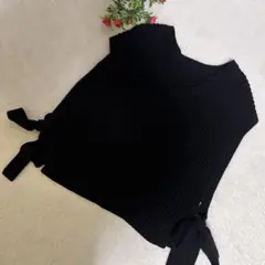 アクリル100% ベスト　ジレ　ニット　リボン　ネイビー　M レディースa645