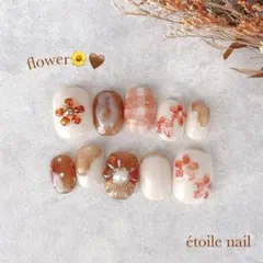 ネイルチップ 現品 ニュアンス ぷっくりフラワー 落書き 小花柄 マグネット淡色