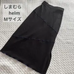 しまむら helm 黒 タイトスカート ブルー ジャガード ウエストゴム M