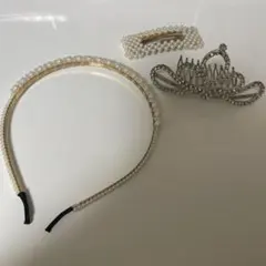 パールヘアアクセサリー カチューシャ ヘアピン ミニティアラ3点セット