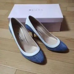 DIANA デニム/ホワイト パンプス　試着のみ　23センチ　レザー　本革　美品