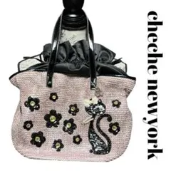 chechenewyork 猫　キャット　トートバッグ　ピンク　花　スパンコールのサムネイル