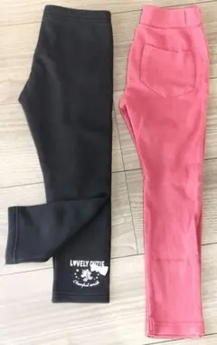 110cm レギンス2枚セット 黒(9分丈)と赤