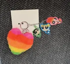 パワーパフガールズ キーホルダー レインボーファー ハート チャーム