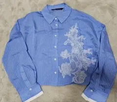 ZARA ストライプ刺繍クロップドシャツ XS