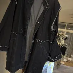 ブラックデニムジャケット Lサイズ フリンジ加工