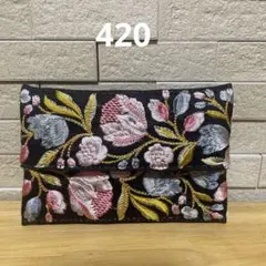 花柄刺繍 ポケットティッシュケース ブラックのサムネイル