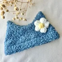 【送料無料・匿名配送】②お花×ブルー 猫用猫ニットニャップ