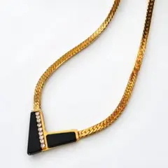【美品】ヴィンテージ ネックレス ゴールド 黒 スネイクチェーン V字 幾何学