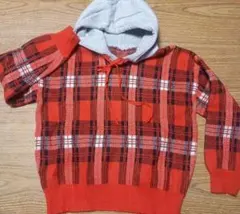 赤黒チェック柄パーカー フード付き