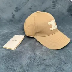 CELINE ベージュ ロゴ刺繍 キャップ