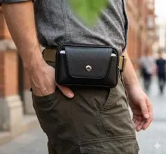 本革 ベルトポーチ スマホポーチ 軽量 高耐久 ブラック