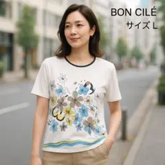 BON CILÉ ボンシレ 花柄プリント Tシャツ 日本製 綿100％ L
