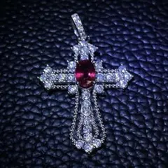 天然 ルビー クロス ペンダント トップ S925 ジルコニア