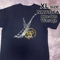 90s-00s　NAUTICA　Tシャツ　XL　ネイビー　プリント　USA古着