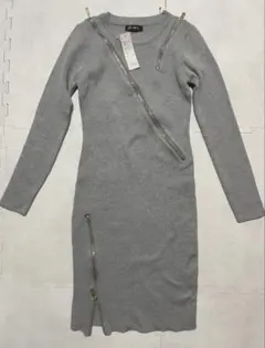 キャバクラ ドレス ニット ワンピース タイト ジップ セクシー グレー