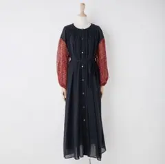 新品 ヤンチェオンテンバール 異素材ワンピース check chan S 黒 紫
