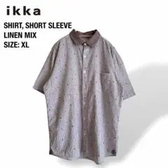 イッカ/ ikka 麻混 星柄 ストライプ 半袖シャツ パープル×白 XLのサムネイル