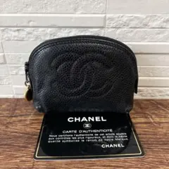 CHANEL キャビアスキン 丸型バニティ 小物入れ ココマーク ケース