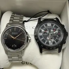 GUCCI メンズ自動巻き モレラート製ネイビーバンド＋純正ストラップ付 正規品 GUCCI メンズ自動巻き モレラート製ネイビーバンド＋純正ストラップ付