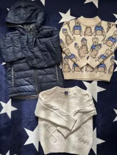 クマ柄ニットセーターとセーター、ジャケットセット