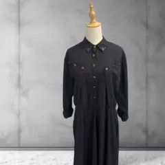 S.L. FASHIONS USA製　ウエスタンライク　シャツワンピース　黒色