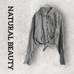 NATURAL BEAUTY ギンガムチェックシャツ 長袖 (M) 白黒のサムネイル