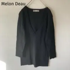 Melon Deau ウールニット　セーター　深 Vネック ブラック　七分袖