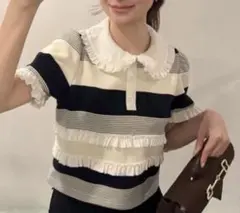 Bibiy. JAMIE FRILL TOP Bibiy.風 ニット ブラック