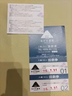阿下喜温泉　回数券2枚のサムネイル